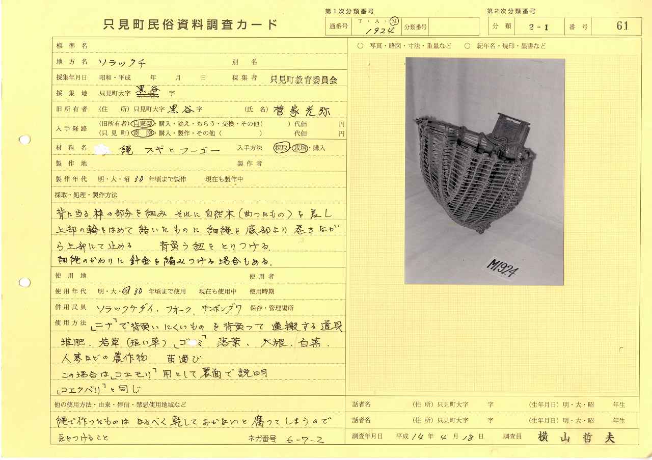 只見町インターネット・エコミュージアム：民具検索：民具カード